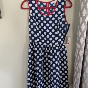Charming Charlie blue and white polka dot dress